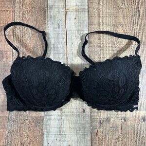 Victoria's Secret PINK Rendezvous Date Push Up Bra 34D Black Lace Coquette